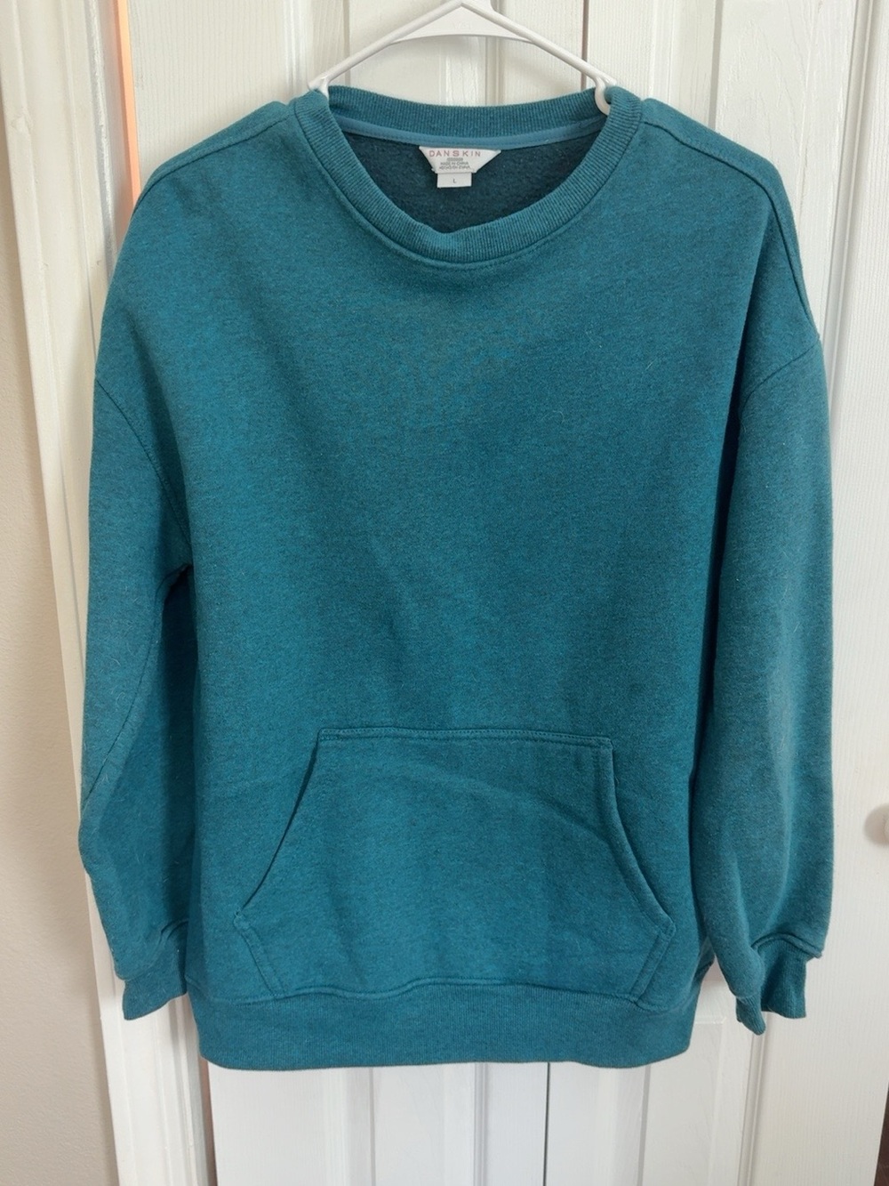 Danskin Teal Fleece Crewneck Sweatshirt Kangaroo Pocket Large